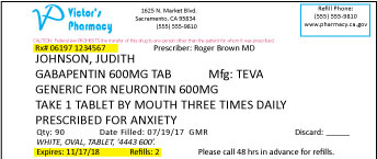 Sample prescription label 12 pt font size